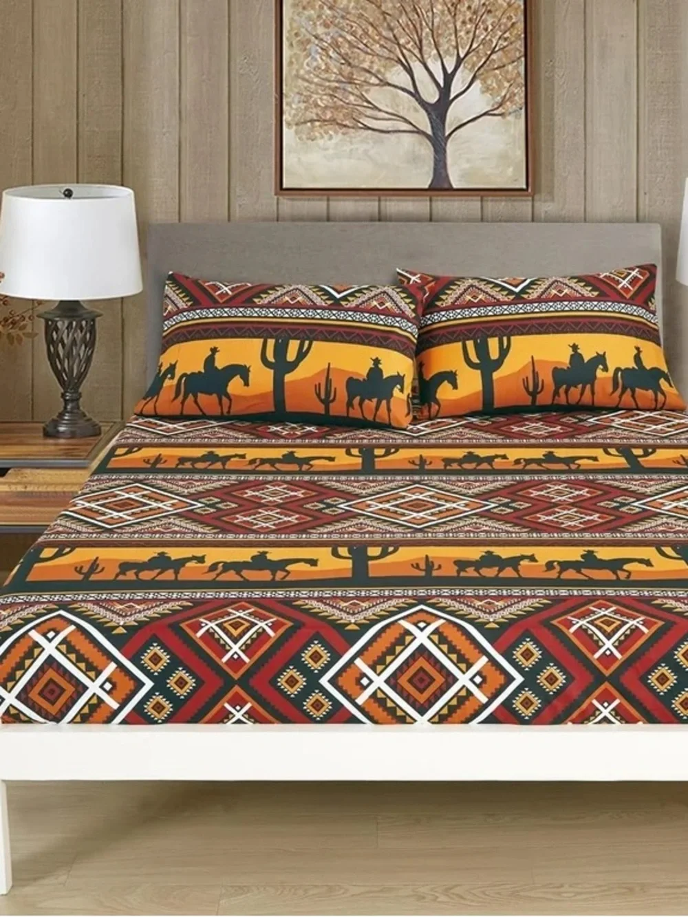 Southwest Western Print Twin 3 piece Bedding Set in Mustard and Rust by
